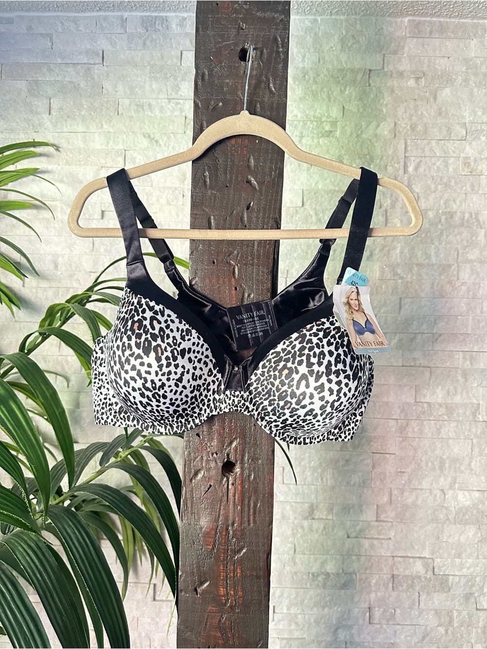 Vanity Fair Black White Leopard Print Zoned In Support Underwire Bra 42C New Tag